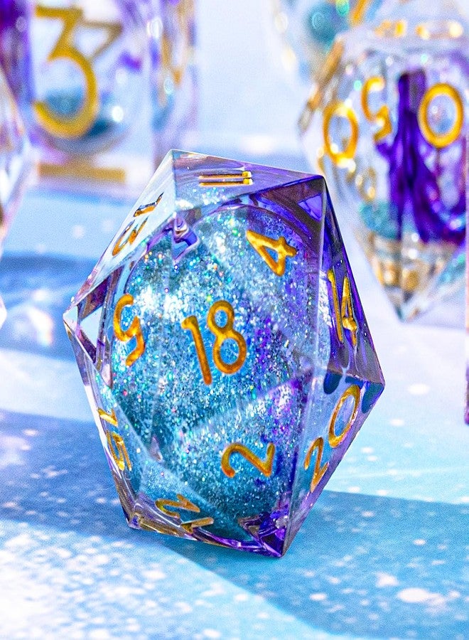 YEMEKO Single Liquid Core D20 Dice - 22mm, 20 Sided D&D Dice for Dungeons and Dragons, RPG, Roleplaying Games MTG Table Games, Handmade Polyhedral Dice with Resin Sharp Edge (Blue Purple) - Image 1